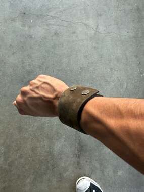 Wide Camouflage Suede Leather Cuff Bracelet with Double Snap Closure